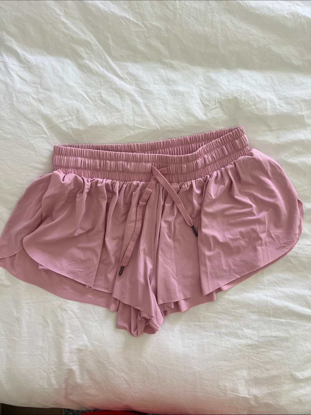 Women's Pink Ruffle Drawstring Shorts with Built in Bike Shorts, Size XS